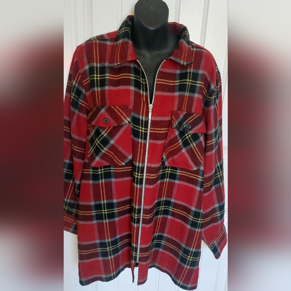 Palmetto's Brand Red Flanel Zip Up Shirt Jacket, Size L